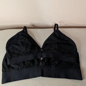 All You Lively Black Lace and Sheer Strip Busty Bralettes Size 2, 34 DDD-36DD